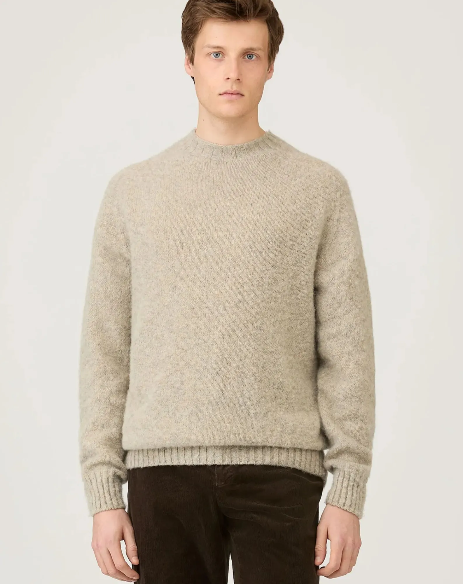 Sunspel Pulls, Gilets-Shetland Round Neck Sweater Beige