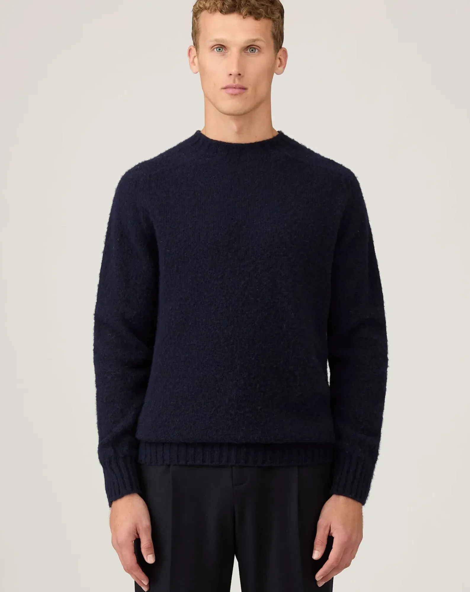 Sunspel Pulls, Gilets-Shetland Round Neck Sweater Bleu marine