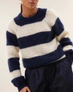 By Bar Pulls, Gilets-Sian Striped Mohair Sweater Bleu marine