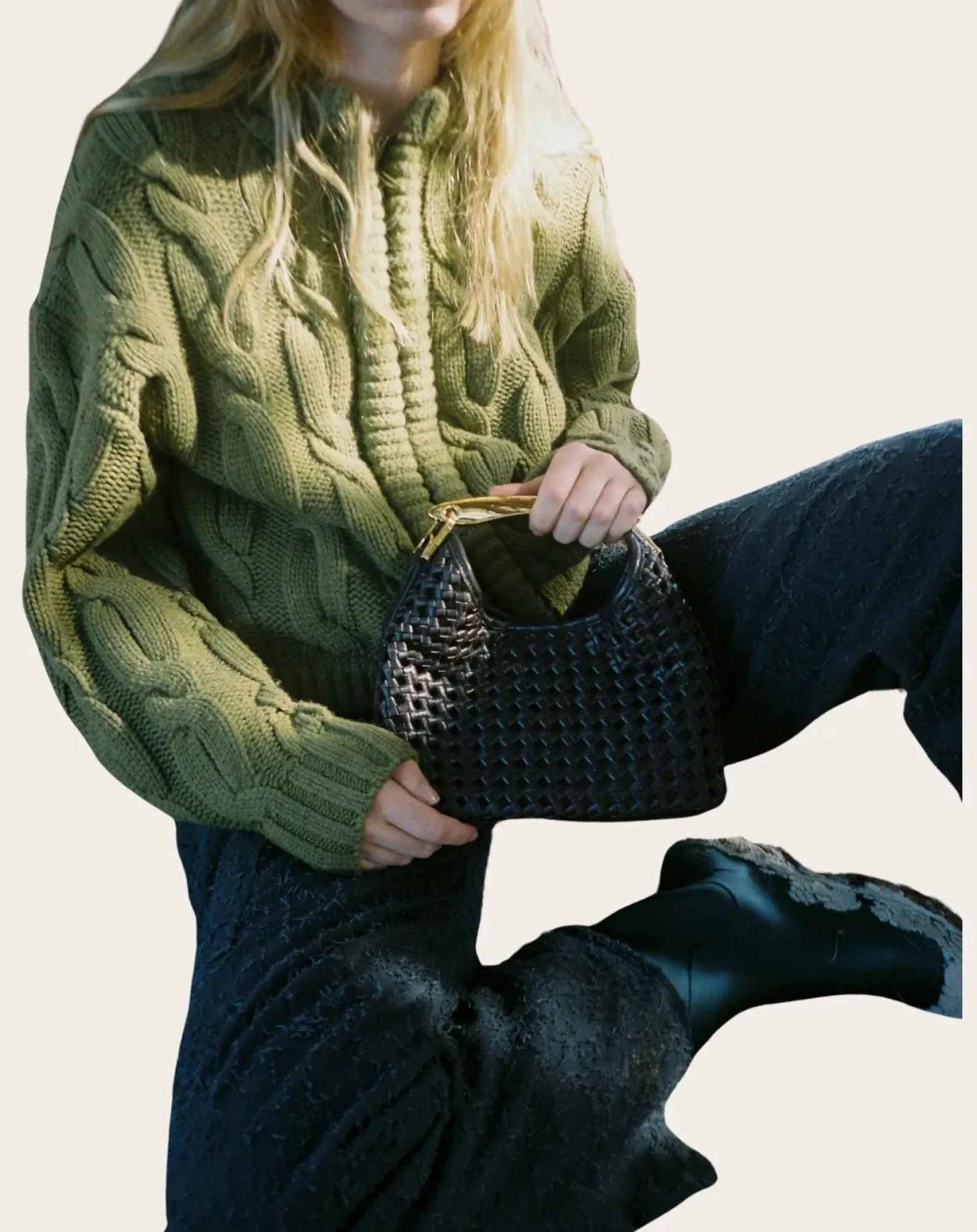 Elleme Sacs À Main-Small Boomerang Braided Leather Bag Noir