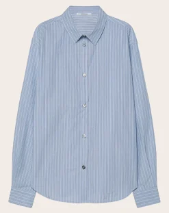 Pomandère Blouses, Chemises-Striped Cotton Poplin Shirt Bleu