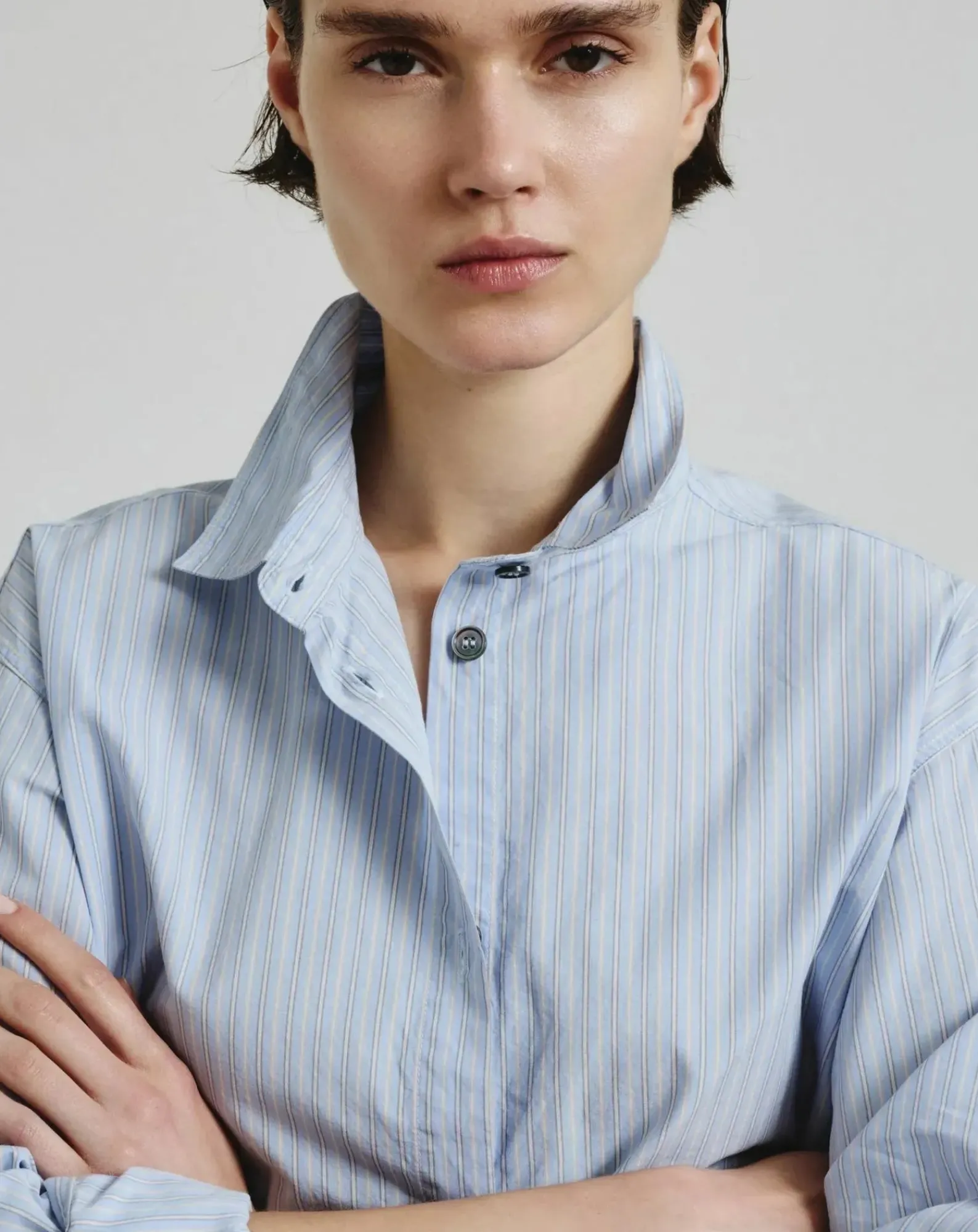 Pomandère Blouses, Chemises-Striped Cotton Poplin Shirt Bleu
