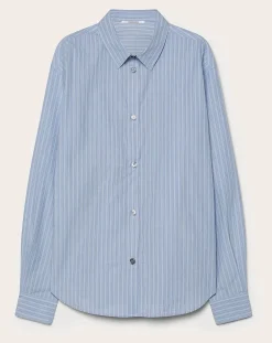 Pomandère Blouses, Chemises-Striped Cotton Poplin Shirt Bleu