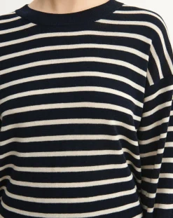 FUB Pulls, Gilets-Striped Merino Wool Sweater - Women's Collection Ecru