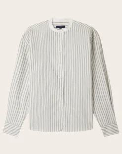 Soeur Blouses, Chemises-Striped Organic Cotton Bermuda Shirt Blanc cassé
