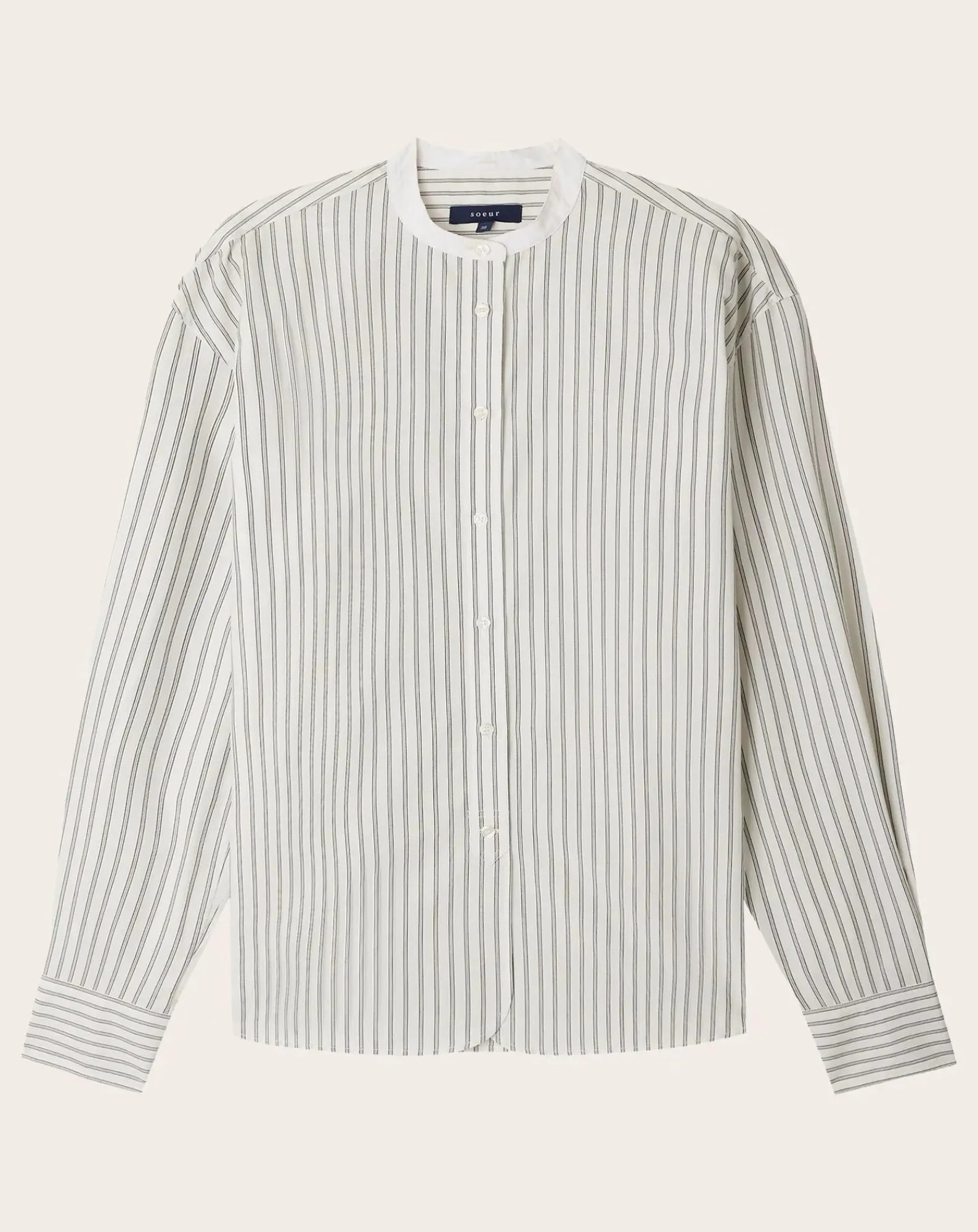 Soeur Blouses, Chemises-Striped Organic Cotton Bermuda Shirt Blanc cassé