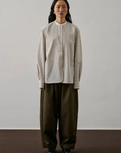 Soeur Blouses, Chemises-Striped Organic Cotton Bermuda Shirt Blanc cassé