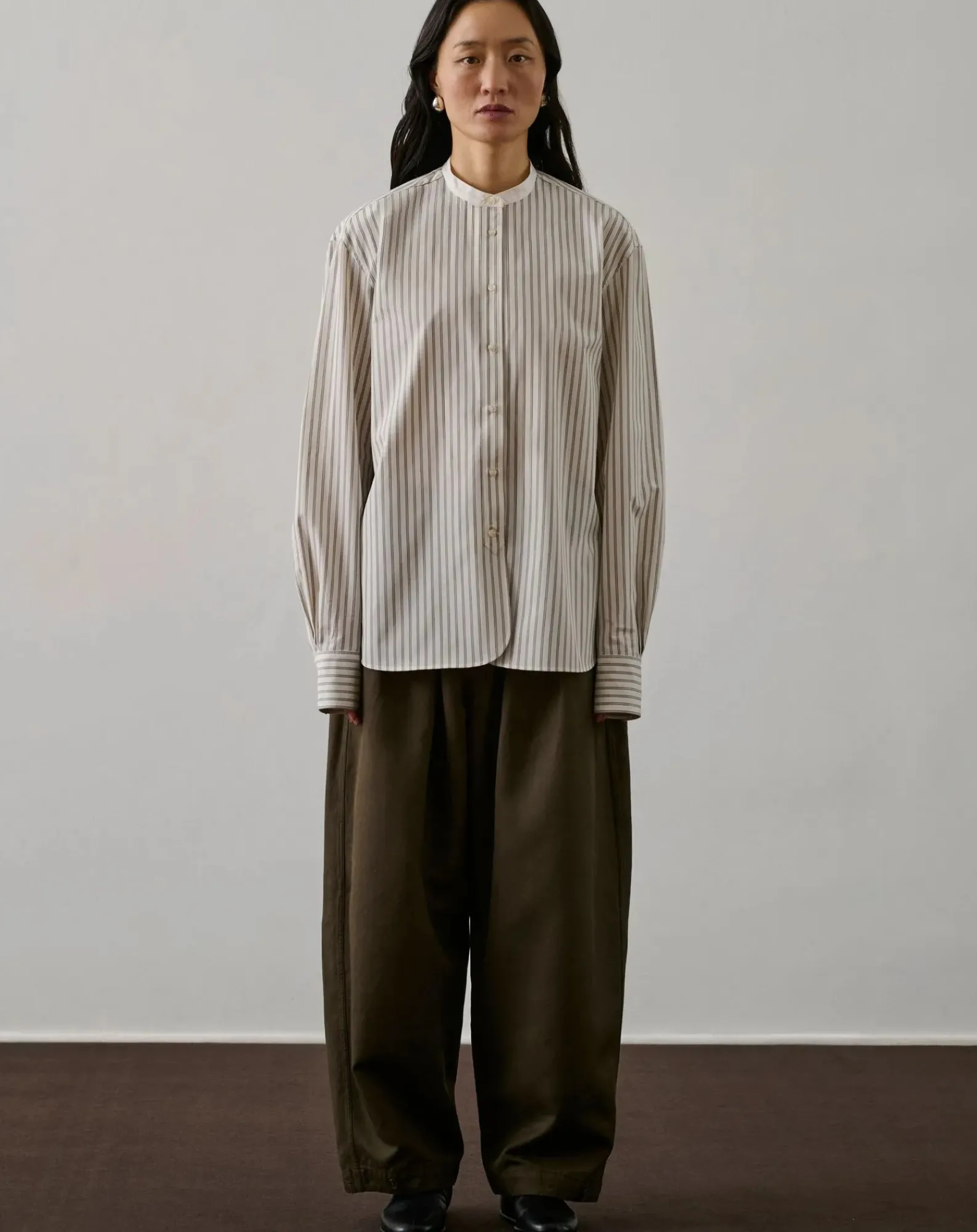 Soeur Blouses, Chemises-Striped Organic Cotton Bermuda Shirt Blanc cassé