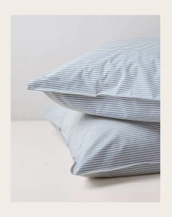Suite 702 Linge De Lit-Striped Pillowcase in Organic Cotton - Set of 2 Bleu