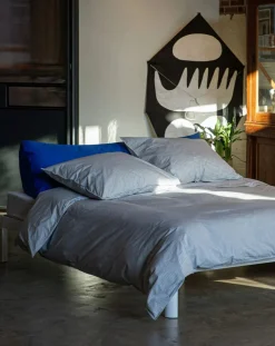 Suite 702 Linge De Lit-Striped pillowcase in organic percale Bleu