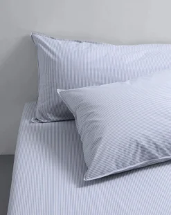 Suite 702 Linge De Lit-Striped pillowcase in organic percale Bleu