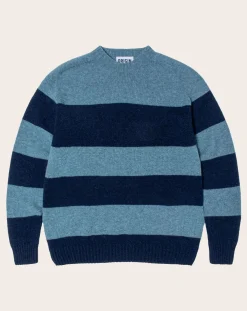 Origin Knitwear Pulls, Gilets-Striped Wool Seamless Sweater Bleu