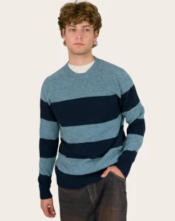 Origin Knitwear Pulls, Gilets-Striped Wool Seamless Sweater Bleu