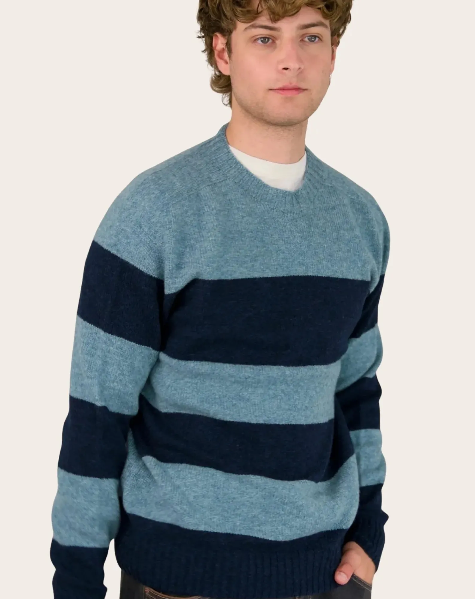 Origin Knitwear Pulls, Gilets-Striped Wool Seamless Sweater Bleu