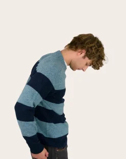 Origin Knitwear Pulls, Gilets-Striped Wool Seamless Sweater Bleu
