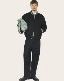 Maison Kitsuné Vestes, Manteaux-Teddy Varsity Wool and Cashmere Jacket Noir