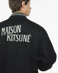 Maison Kitsuné Vestes, Manteaux-Teddy Varsity Wool and Cashmere Jacket Noir