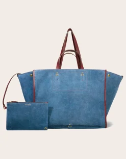 Jérôme Dreyfuss Cabas-Tote bag Léon M Velvet crust Bleu jean