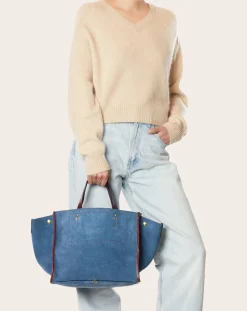Jérôme Dreyfuss Cabas-Tote bag Léon M Velvet crust Bleu jean