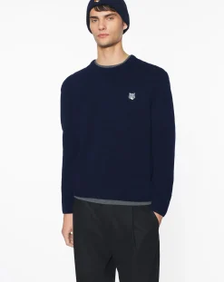 Maison Kitsuné Pulls, Gilets-Tête De Renard Comfort Wool Sweater Bleu