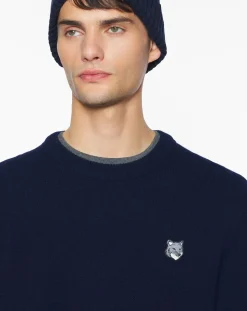 Maison Kitsuné Pulls, Gilets-Tête De Renard Comfort Wool Sweater Bleu