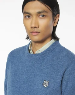 Maison Kitsuné Pulls, Gilets-Tête De Renard Comfort Wool Sweater Bleu jean