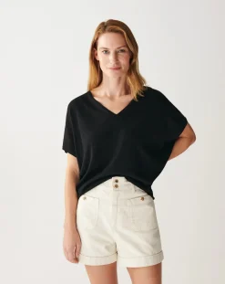 Bompard Pulls, Gilets-Ultra-fine V-neck Sweater Cashmere and Silk Noir