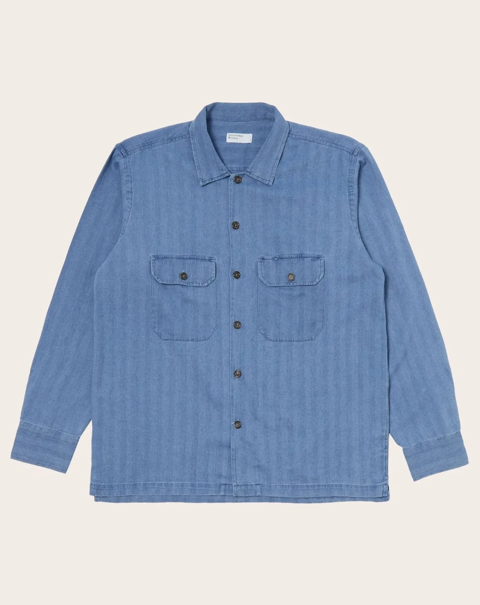 Universal Works Chemises-Utility Herringbone shirt Washed Blue
