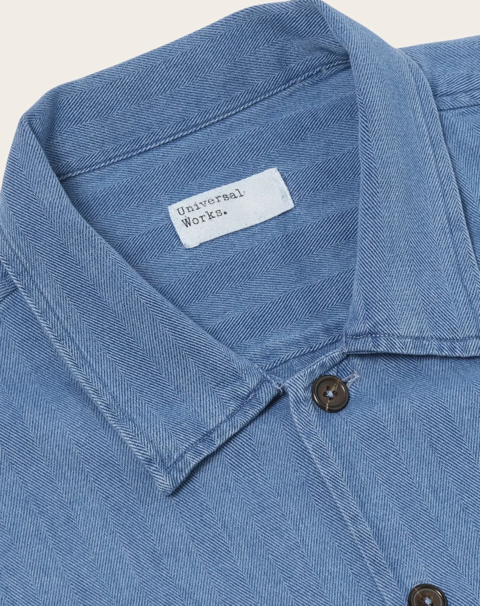Universal Works Chemises-Utility Herringbone shirt Washed Blue