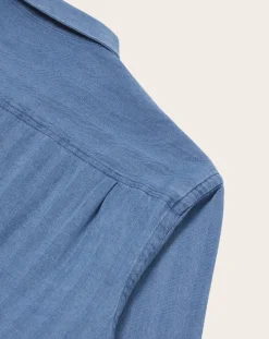 Universal Works Chemises-Utility Herringbone shirt Washed Blue