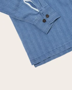 Universal Works Chemises-Utility Herringbone shirt Washed Blue