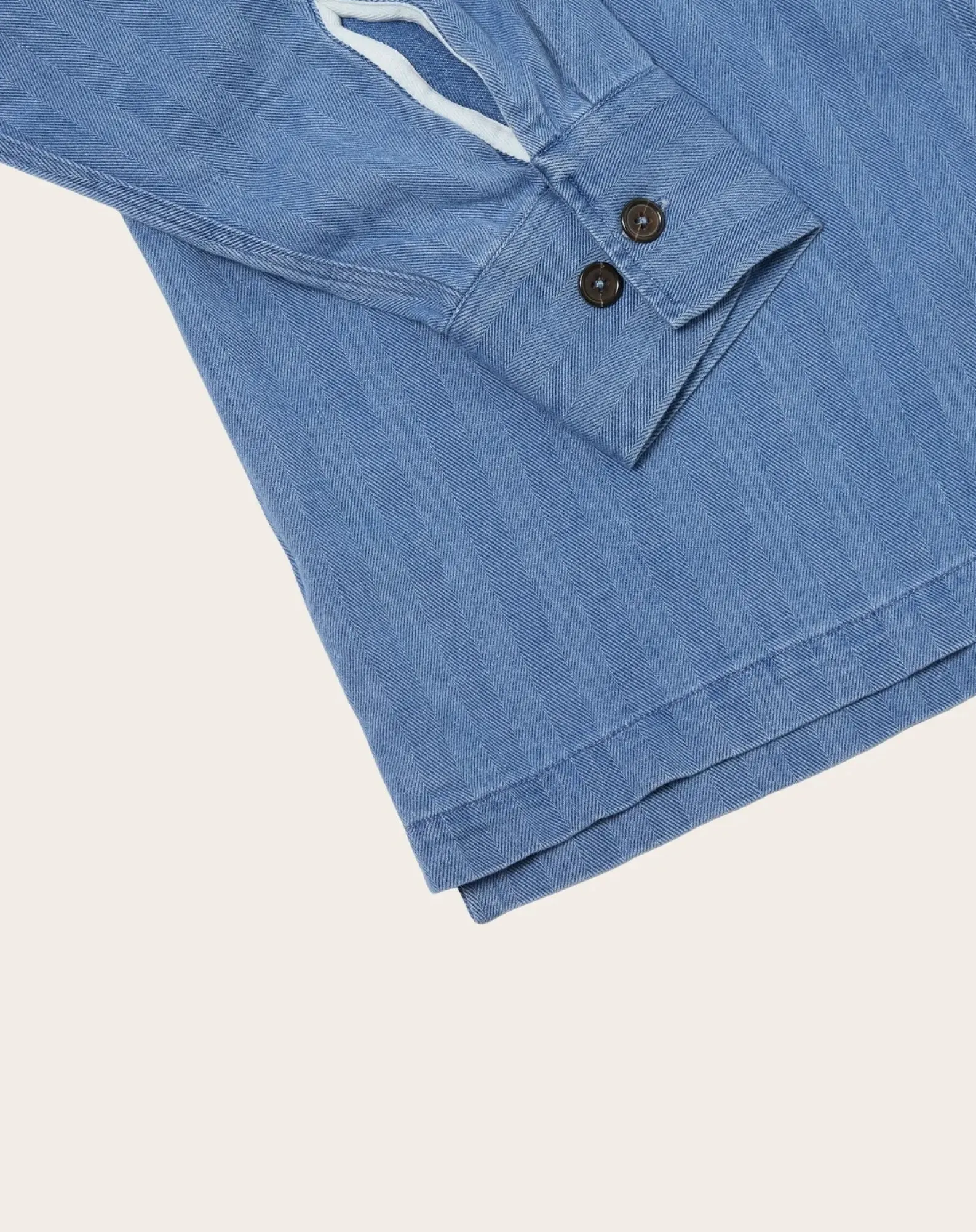 Universal Works Chemises-Utility Herringbone shirt Washed Blue