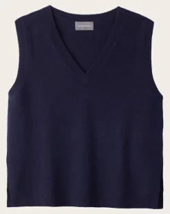 Bompard Pulls, Gilets-V-neck Sleeveless Cashmere Sweater Bleu marine