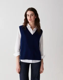 Bompard Pulls, Gilets-V-neck Sleeveless Cashmere Sweater Bleu marine