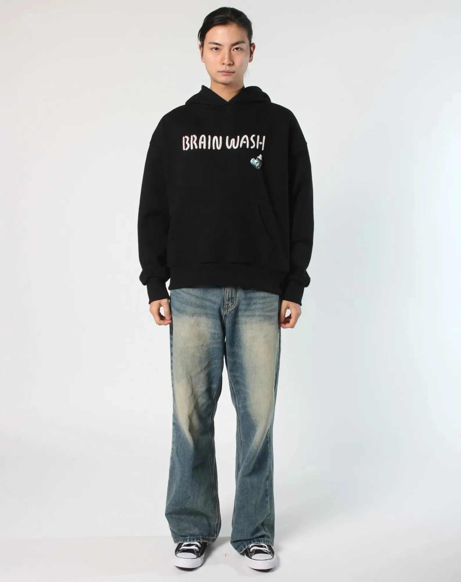 TEE LIBRARY Sweats-What Life is-Brain Wash cotton hoodie Noir