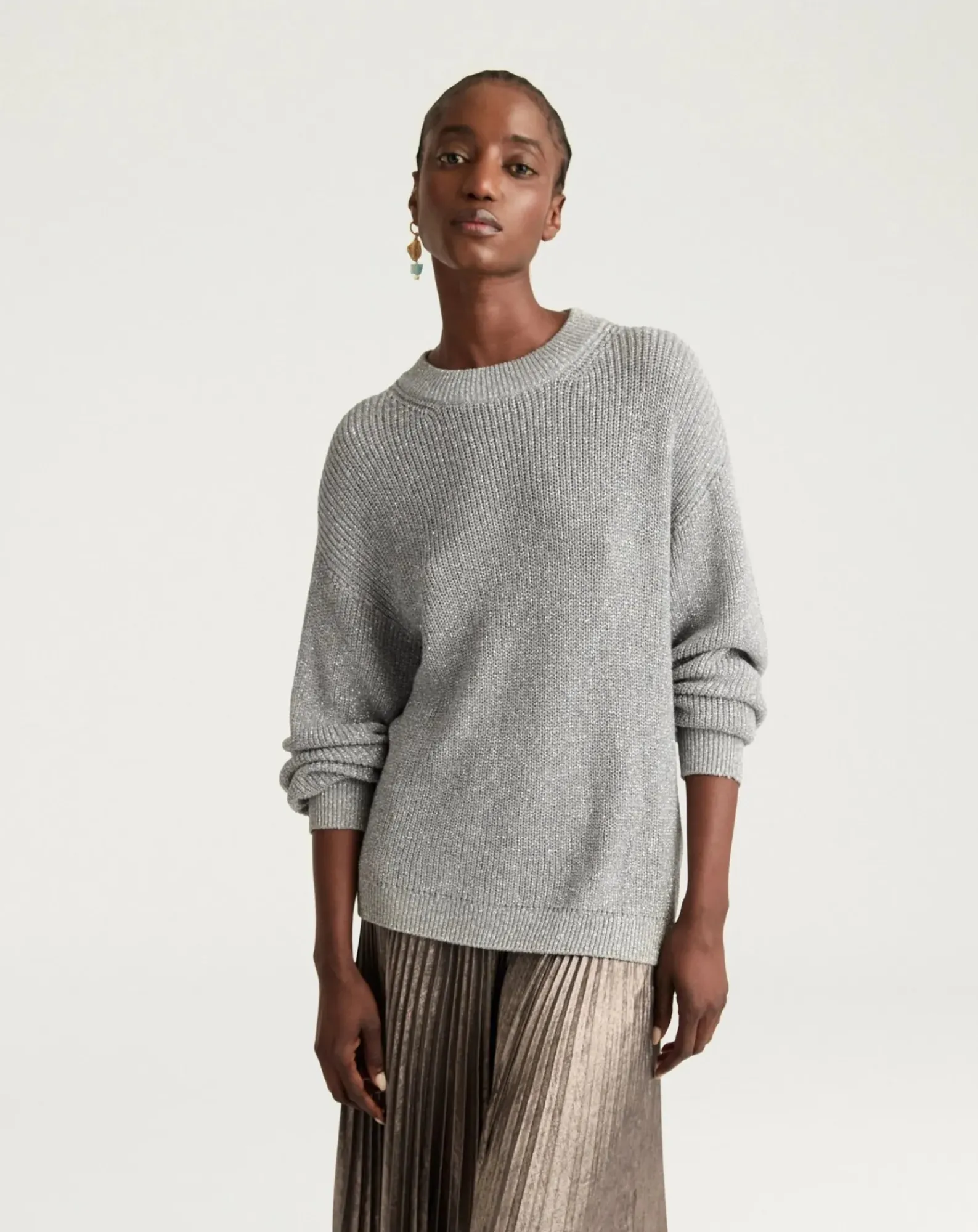 Momoni Pulls, Gilets-Windsor Sweater Metallic Argenté