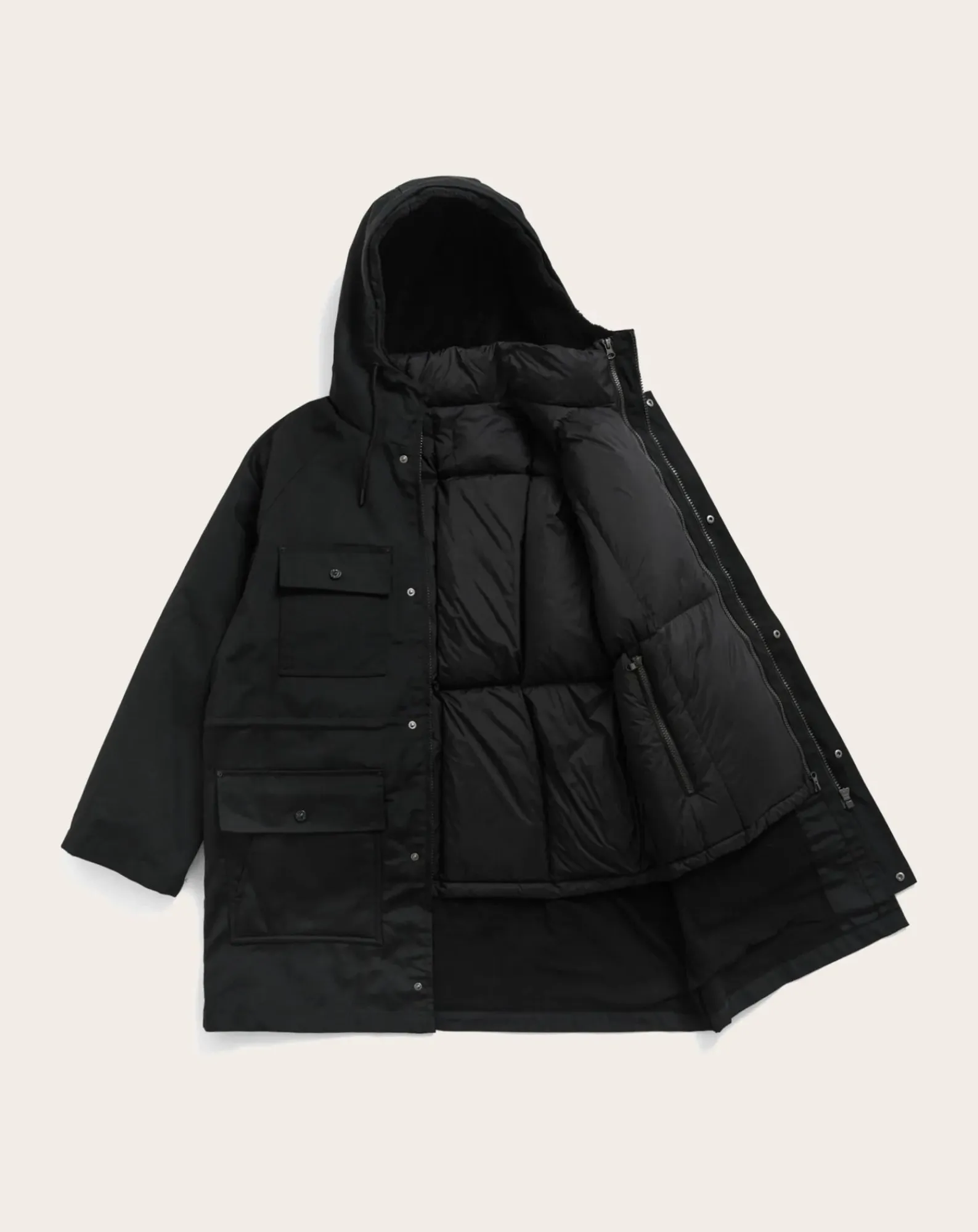 Taion Vestes, Manteaux-Work Volume Down Hood Jacket Cotton Noir