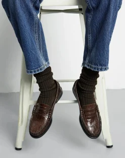 Augusta Derbies, Mocassins-Zoe Crocodile Effect Loafers Chocolat