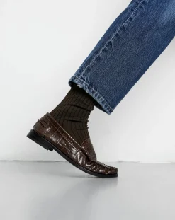 Augusta Derbies, Mocassins-Zoe Crocodile Effect Loafers Chocolat