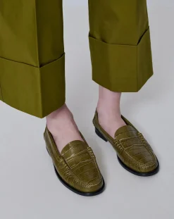 Augusta Derbies, Mocassins-Zoe Crocodile Effect Loafers Vert olive