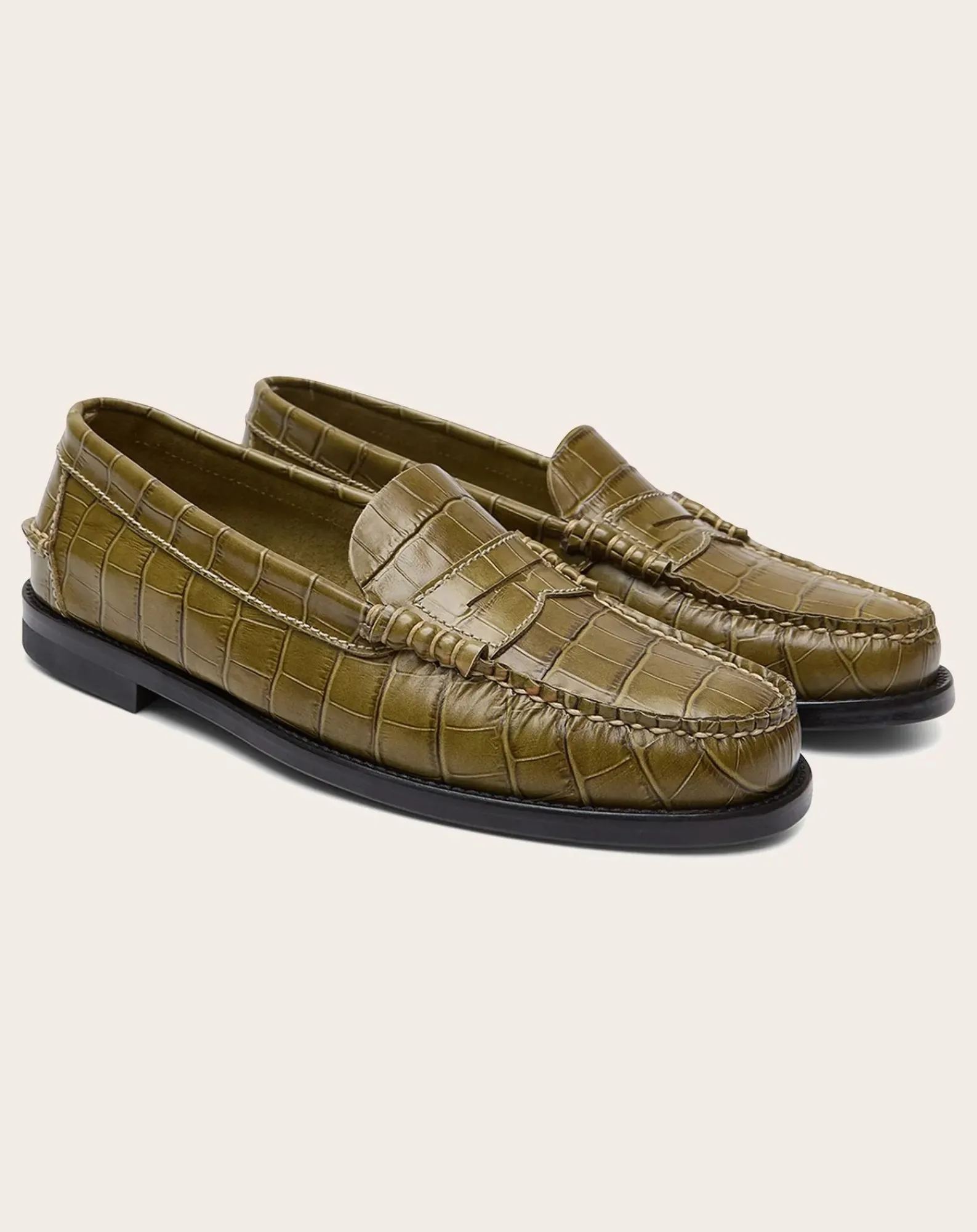 Augusta Derbies, Mocassins-Zoe Crocodile Effect Loafers Vert olive