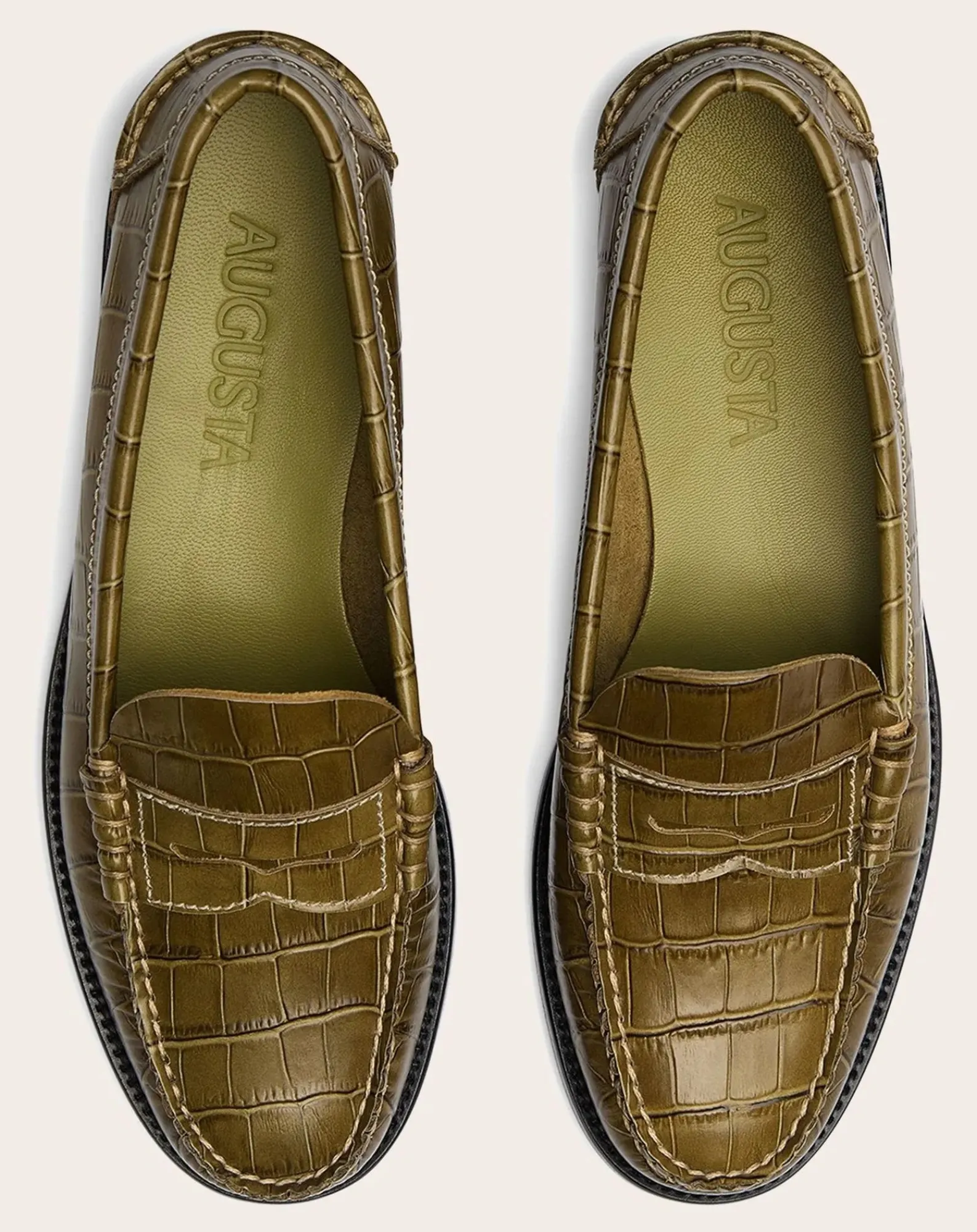 Augusta Derbies, Mocassins-Zoe Crocodile Effect Loafers Vert olive