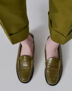 Augusta Derbies, Mocassins-Zoe Crocodile Effect Loafers Vert olive