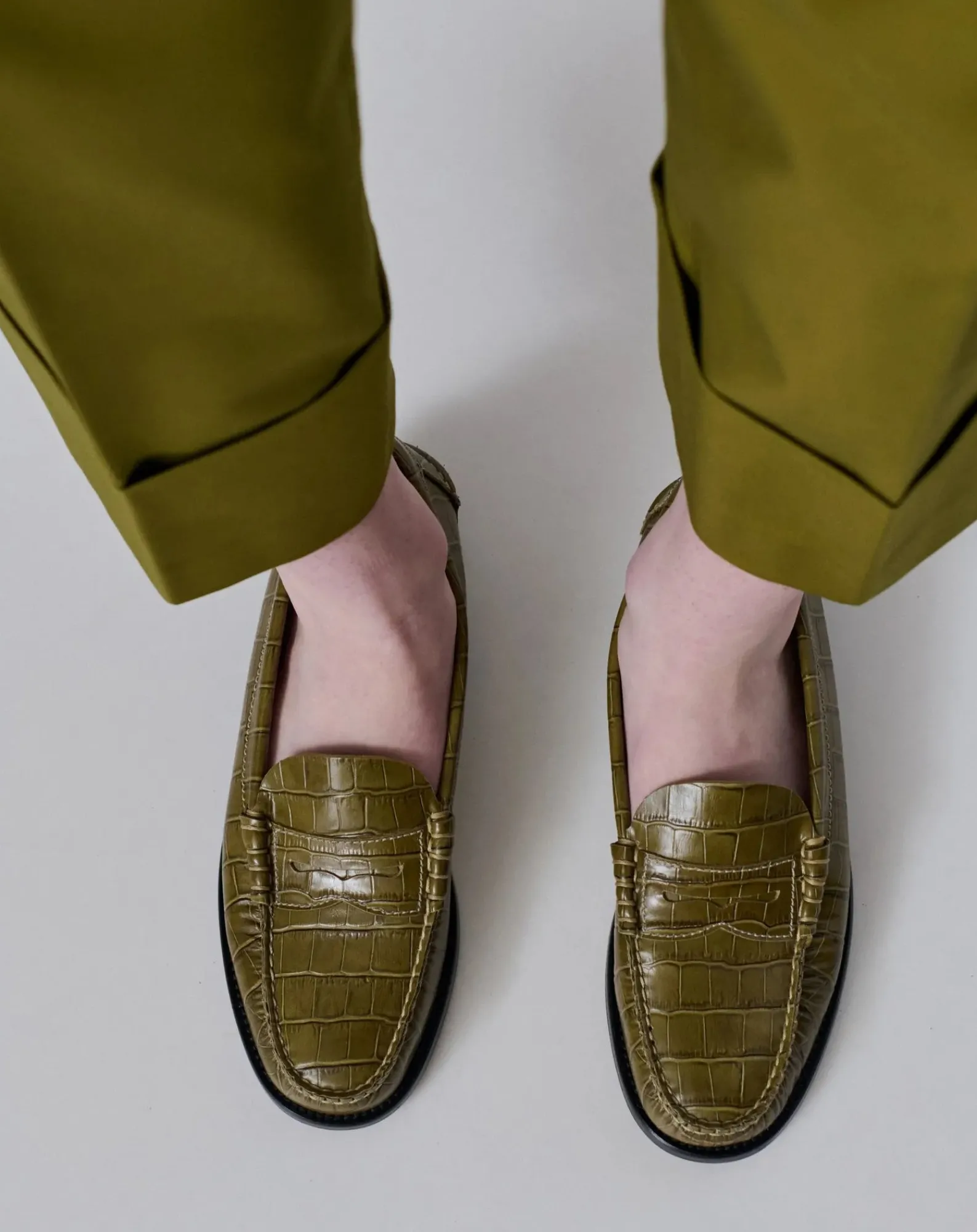 Augusta Derbies, Mocassins-Zoe Crocodile Effect Loafers Vert olive